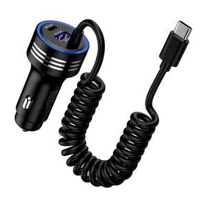 Chargeur de voiture Type C 30W, câble à ressort pour charge rapide, pour téléphone avec port USB-C, entrée 12V - Product Image 1