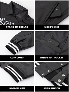 Chaquetas Bomber de Invierno Unisex Personalizadas OEM, Chaqueta Varsity de Motociclista con Cuello Alto y Botones, Bordado, Poliéster/Algodón, Estilo Urbano - Product Image 4