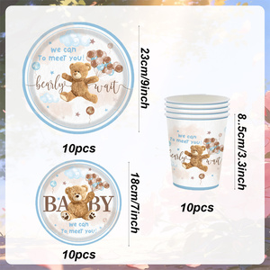 Artículos para Fiesta de Baby Shower con Ositos de Peluche, 30 Platos y Vasos Desechables Azules y Marrones para Revelación de Género de Niño, para Dar la Bienvenida al Bebé - Product Image 3