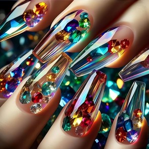 <span class=keywords><strong>Faux</strong></span> ongles à presser uniques et tendance, longs, forme cercueil, multicolores néon, avec paillettes confettis vives, pour les vacances - Product Image 2