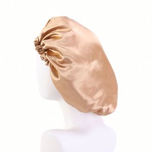 Bonnet en satin réglable pour femmes, double couche, avec cordon de serrage, pour le sommeil, en soie, avec logo personnalisé, promotion - Product Image 4
