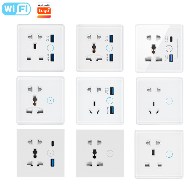 Smart Glass Wall Socket with Type-C Outlet Zigbee/WiFi Remote Control Tuya Smart Switch USB Ports & Power Monitoring