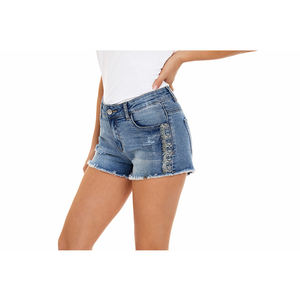 2024 nuova moda a vita alta traspirante pantaloncini <span class=keywords><strong>corti</strong></span> da <span class=keywords><strong>donna</strong></span> in <span class=keywords><strong>jeans</strong></span> stile dritto con tecnica lavata metodo di tessitura a maglia - Product Image 4