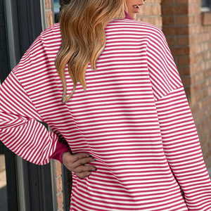 2025 nouvelle chemise à manches longues à col en v de couleur unie pour femmes à la mode avec revers à rayures décontracté surdimensionné pour un usage quotidien - Product Image 2
