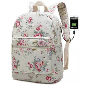Canvas Waterproof laptop backpack with Massage Cushion Straps and USB charging port 15 inch