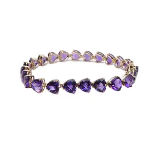 Charms Noble Amethyst Stone Heart Synthetic Zircon Beaded Tennis Bracelet And Bangle Jewelry For Women Engagement Party