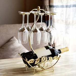 Porte-vin moderne en laiton avec 5 porte-verres et rangement pour bouteilles pour présentation de bar à domicile - Product Image 3