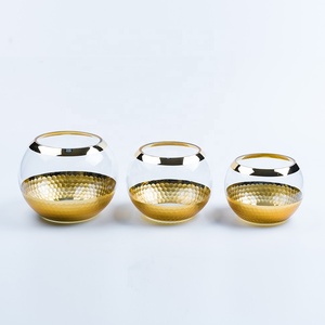 Vases à fleurs ronds en <span class=keywords><strong>verre</strong></span> clair et martelés à fond doré pour centres de table décor à la maison centre de table de mariage - Product Image 1
