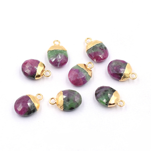 Piedra de Rubí Zoisita de 12 a 14 mm con Base Ovalada Chapada en Oro para la Elaboración de Joyas - Product Image 1