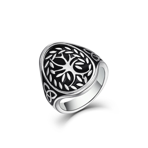 YILUN Vintage Arbre de Vie Bague Celtique Bijoux Noir Émail Cadeaux Rhodium Plaqué Argent Sterling 925 Viking Homme Bague - Product Image 1