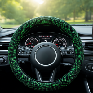 Funda para Volante Negra con Pedrería Verde, Ajuste Universal para Autos - Product Image 3