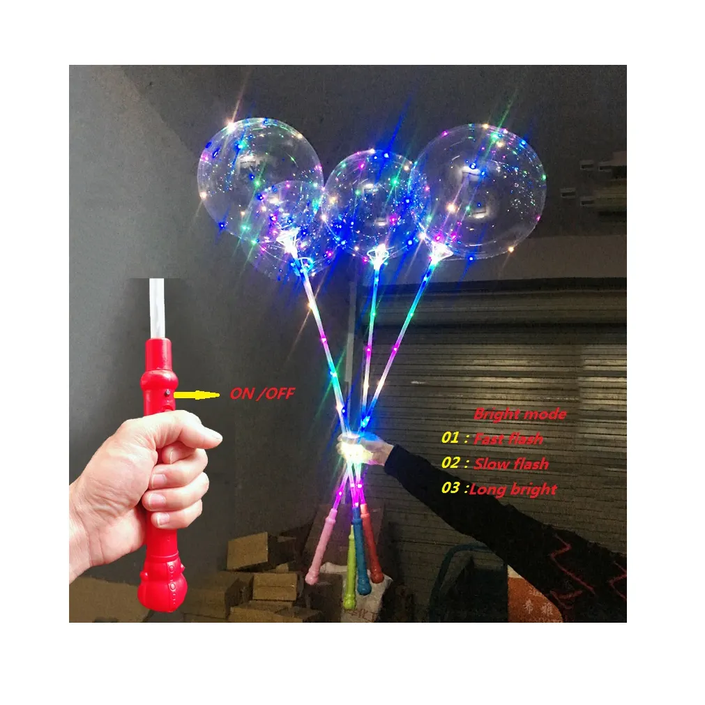 Go2bobo-ballons led avec bâtons, 3 batteries, 18 pouces, tige de 70 cm, LED ligne de manche, motif de lumière, flash rapide, longue et lumineuse