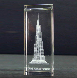 Bloque de Cristal 3D del Burj Khalifa, Cubo Tallado, Pisapapeles MH-F0460 - Product Image 4