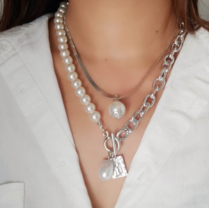 <span class=keywords><strong>2</strong></span>件复古大巴洛克珍珠镀金锌合金厚链方形肖像吊坠项链套装 - Product Image 2