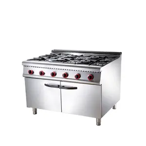 Professional High Efficient Kitchen Gas Stove Cooker 6 Burners Commercial With 2 Doors Cabinet