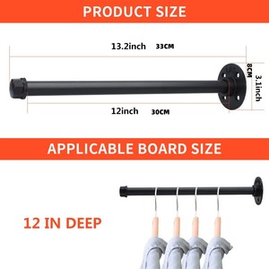 Porte-vêtements industriel en tuyau, 12 pouces, lot de 4, montage mural, robuste, en métal noir, multifonctionnel, barre de suspension pour garde-robe - Product Image 4