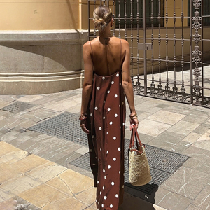 Robe longue minimaliste à pois, contraste de couleurs, dos nu, fines bretelles, coupe décontractée, taille naturelle, écologique, lavable - Product Image 6