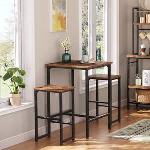 مجموعة طاولة طعام بالجملة مع 2 مقعد طاولة مربعة من الخشب على الطراز الصناعي مع 2 مقعد معدني مجموعة طاولة حانة - Product Image 5