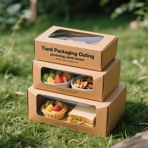 Caja de papel Kraft con impresión digital reciclable personalizada, caja de embalaje para comida, ensalada, pan, pastel, con ventana - Product Image 4