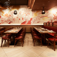 Ensemble de mobilier moderne et durable pour restaurant commercial : banquette demi-cercle avec structure en bois et revêtement en cuir, table, chaise et canapé pour restaurant de fondue