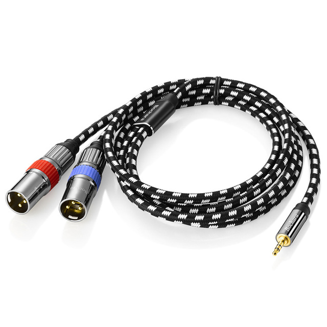 Bochara Braided Gold Plated 3.5mm Jack to Dual XLR Male OFC Aux Audio Cable Foil+Braided Shielded 1.5m High Quality