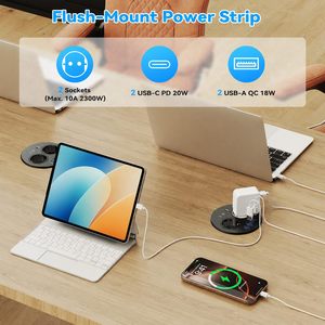 Prise <span class=keywords><strong>encastrable</strong></span> ronde 6-en-1 AMZ, best-seller, avec USB PD 20W, 2 prises de courant et 4 ports USB, multifonction, multi-prises - Product Image 2