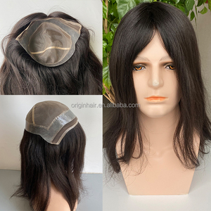 Sistema de reemplazo de alta calidad con base de encaje de acebo al por mayor, pegamento para prótesis capilar, 100% pelucas indias, Parche de cabello humano, tupé para hombres - Product Image 2