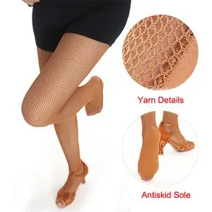 Filato duro professionale di alta qualità antiscivolo Dark Tan Dance Performance Competition Wear Ballroom Latin Fishnet collant