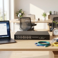 Switch PoE 16 ports 10/100 Mbps avec 2 ports Gigabit Uplink et 1 port SFP RJ45 pour système de sécurité CCTV, capacité 9,2 Gbit/s, prise en charge VLAN, portée 250 m
