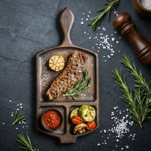 Bandeja de Servir de Madera Ecológica con Asa y Compartimentos, Tamaño Personalizado para Presentación de Carne, Verduras y Salsas - Product Image 3