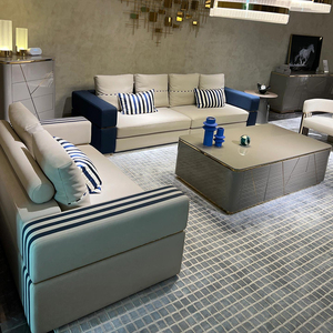 Base de acero inoxidable dorado 3 plazas de lujo blanco con cuero de color azul Sofá moderno de lujo simple <span class=keywords><strong>Lambert</strong></span> - Product Image 2