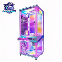 Machine à griffes entièrement transparente à monnayeur, style japonais, avec éclairage néon, pour attraper les peluches, en acier inoxydable et acrylique, Arcadix