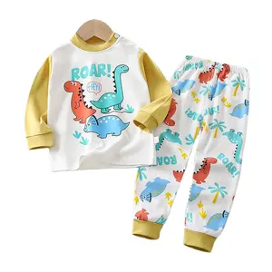 Новый дизайн, Осенний детский пижамный комплект, Хлопковая пижама с длинным рукавом для мальчиков, комплект из 2 предметов