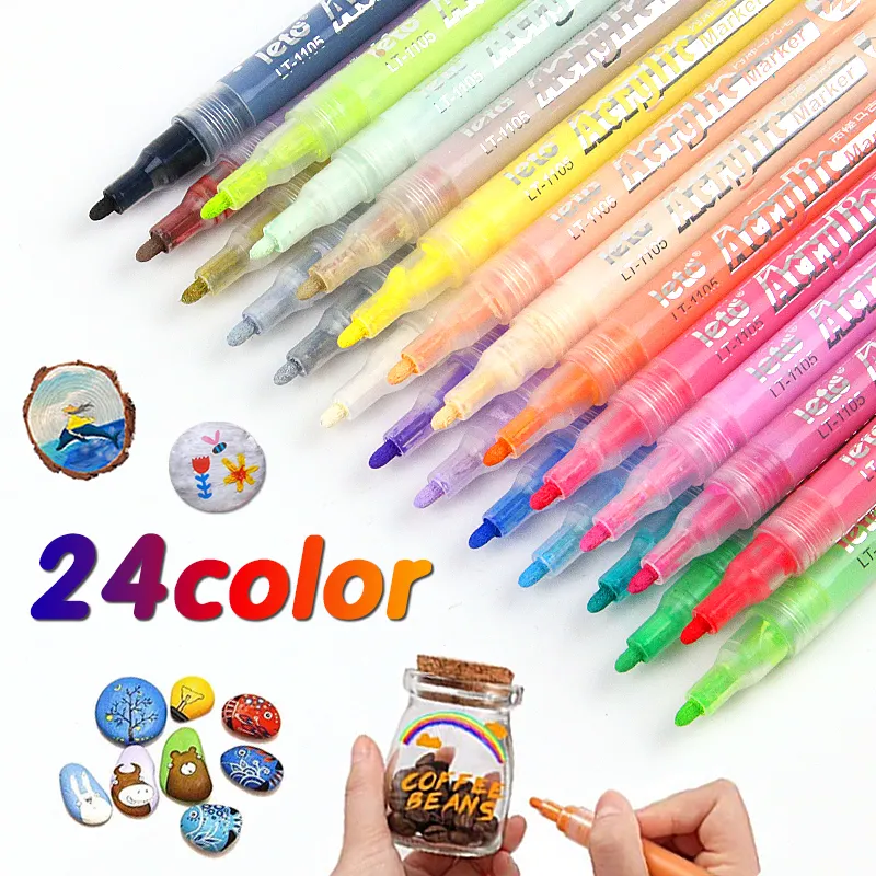 Customized 24-color permanent DIY craft water-based acrylic paint marker pen set suitable for rock wood ceramic fabric