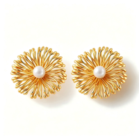 Boucles d'oreilles clous en cuivre plaqué or 18 carats, imitation perle creuse en forme de feu d'artifice, tendance, vintage, élégantes, grandes, pour femme, bijoux de fête, cadeau