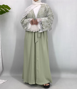 <span class=keywords><strong>Ensemble</strong></span> 2 pièces Abaya de Dubaï pour <span class=keywords><strong>femme</strong></span>, robe musulmane en velours, kimono ouvert, <span class=keywords><strong>ensemble</strong></span> <span class=keywords><strong>hijab</strong></span>, cardigan modeste avec dentelle, tenue de mariage - Product Image 1