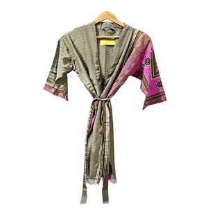 Bata Kimono de Verano para Mujer, Reversible, Ecológica, con Estampado Animal, Cierre de Cinturón, Manga Corta, de Terciopelo y Algodón - Product Image 1