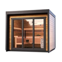 Sauna Exterior de Gran Tamaño, Calefacción a Leña, para 5-6 Personas, con Ducha, Control por Computadora y Ventanas Transom