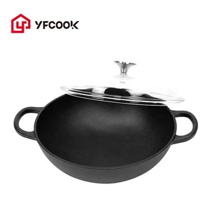 Livraison gratuite, Mini <span class=keywords><strong>Wok</strong></span> en fonte antiadhésive de 26CM, avec deux poignées, vente en gros - Product Image 5