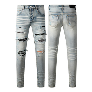 <span class=keywords><strong>Vaqueros</strong></span> <span class=keywords><strong>de</strong></span> mezclilla para <span class=keywords><strong>hombre</strong></span>, corte ajustado, rectos, con cintura rasgada, desgastados, bordados, estilo urbano, vintage - Product Image 3