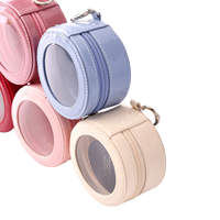 Pochette ronde mini en PU brillant à motif bonbon, avec fenêtre transparente, attache porte-clés, fermeture éclair, pour cosmétiques et monnaie