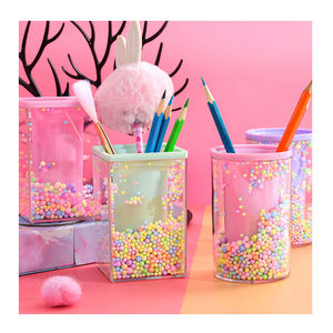 Portapenne Creativo Rotondo Quadrato Colorato Carino in Plastica Acrilica Trasparente <span class=keywords><strong>Rosa</strong></span> - Product Image 1