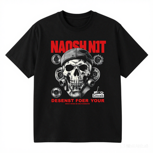 T-Shirt Personalizzata Nera 100% Cotone Organico con Stampa Grafica, Lunghezza Corta, Motivo Uniforme, Serigrafia - Product Image 1