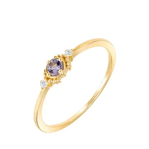Hot 9K Solid Gold Gemstone Retro Vintage Round Zircon Cz Necklace Tanzanite Stone Ring