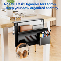 Support d'ordinateur portable à clipser sur le côté du bureau sans perçage avec support magnétique pour stylo et organisateur de casque adhésif