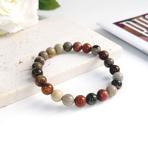 Bracelet en pierres naturelles, Jaspe Picasso, 6-8mm, motif réseau rouge, unisexe, anniversaire, vente en gros - Product Image 1