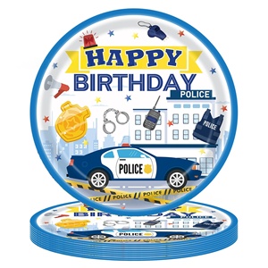 Juego de vajilla desechable moderna para fiestas de cumpleaños de niños, tema de coches de policía, vasos de papel, platos, cajas de pañuelos, superventas - Product Image 3