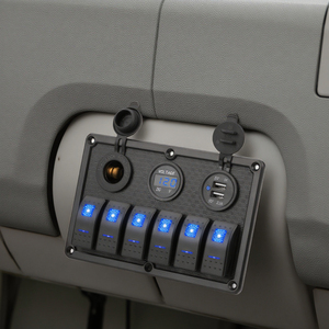 6 gang Rocker chuyển đổi bảng điều chỉnh xe Marine Rocker Thiết bị chuyển mạch 12V bảng chuyển đổi với 3.1A kép USB Vôn kế Thuốc lá nhẹ hơn - Product Image 1