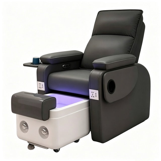 Salon Furniture Pedicure Chair Reclining Manicure Chair With Foot Bath Cup Holder Side Table