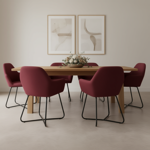 Sillas de comedor tapizadas en rojo vino moderno con patas de metal para juego de muebles de comedor contemporáneo, juego de 4 - Product Image 2